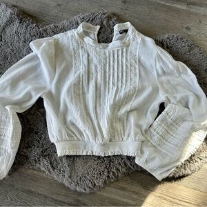 Zara White Cotton Lacy boho blouse top Crop Medium
